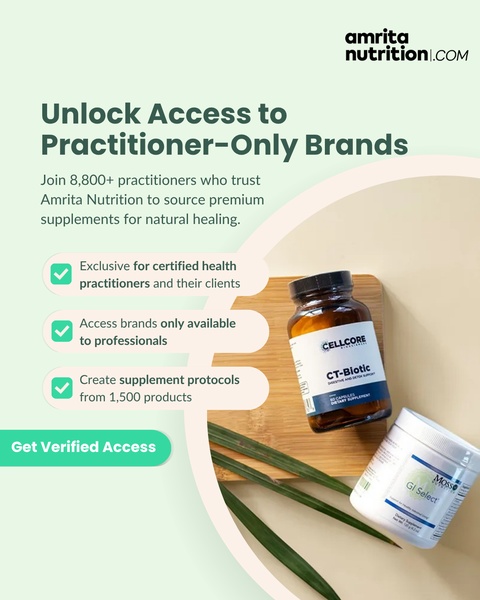 A clean, minimalist 4:5 ad creative featuring supplement bottles on a natural wood surface with a clear value proposition for health professionals.